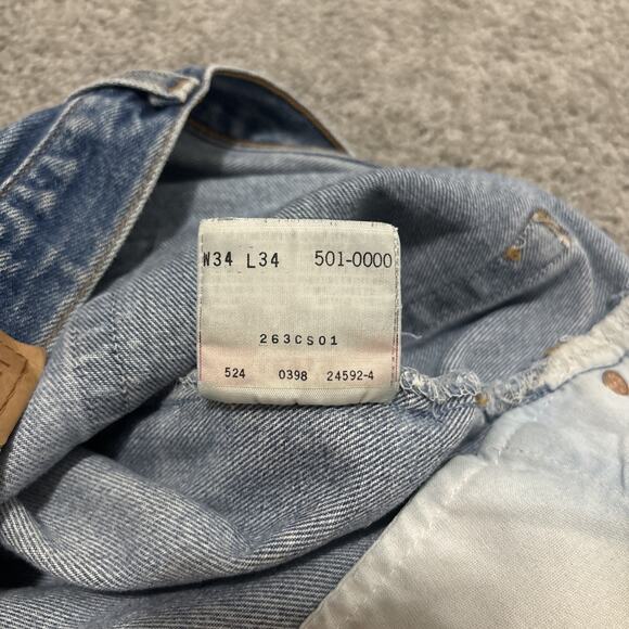 Vintage Levis 501 XX Jeans 34x34 Men Blue Button Fly Made in USA 90s Distressed - Picture 6 of 9
